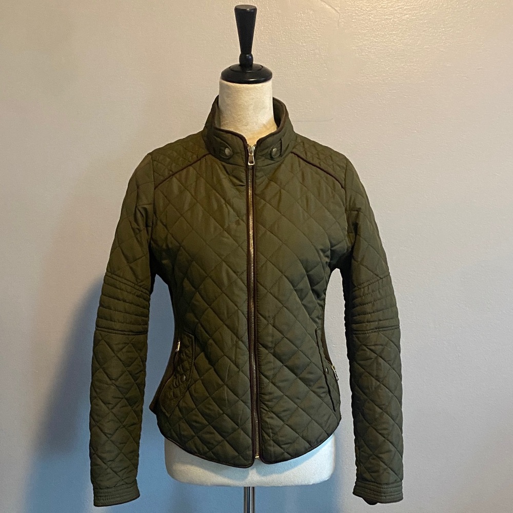 Love Tree Quilted Green Puffer Jacket